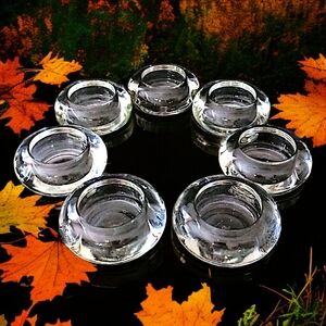 7 Glass Clear Round Heavy Candle Holder Set Votive Tealight Vignette Bubble‎ Vtg